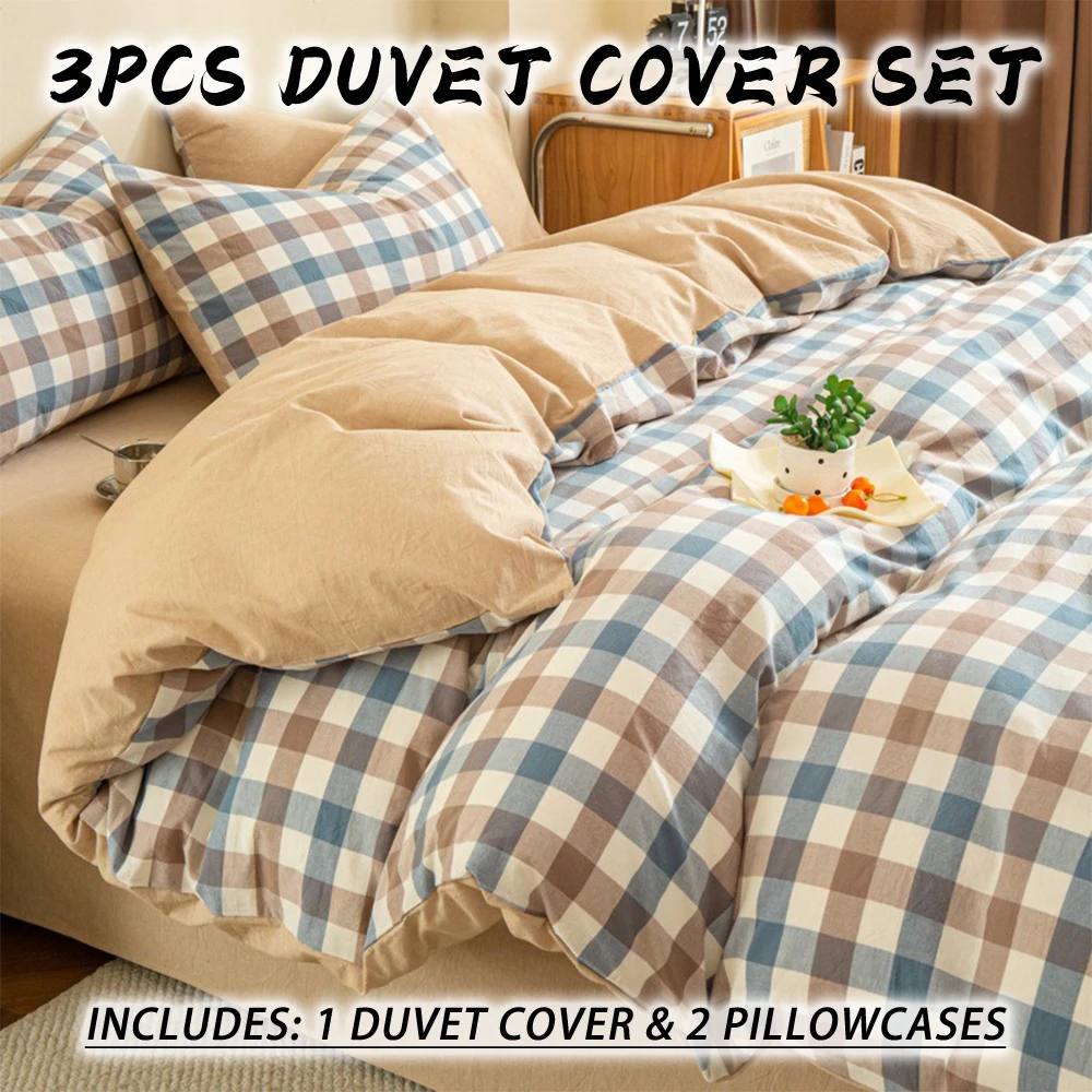 

3pcs Blue-brown Square Duvet Cover 1 Duvet Cover & 2 Pillowcases High-Quality 100% Cotton Warm & Skin-Friendly Soft
