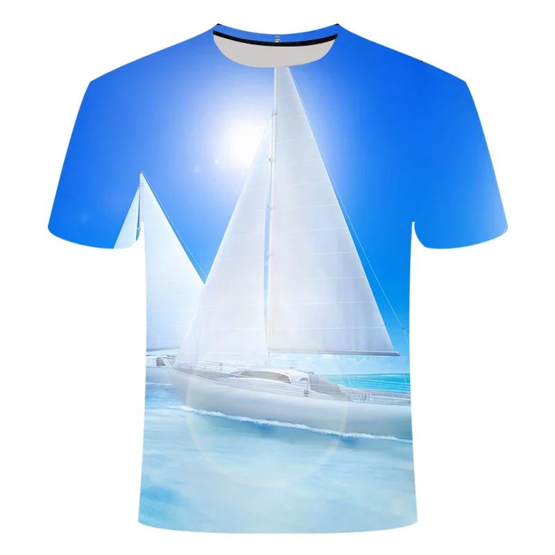 New Summer Essential Men's And Children's Shirt Palm Beach Seaview 3d Print T-shirt Casual Fashion Seaside Style Thin Top