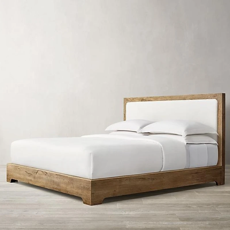 

Italian minimalist solid wood bed Nordic modern fabric bed American country retro villa big bed