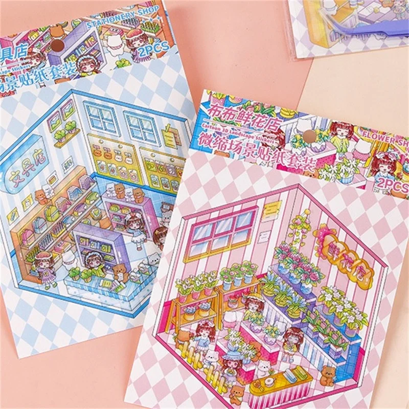 

Kawaii 3D мультфильм миниатюрные наклейки сцены DIY записки штабелирование игровые наклейки детский праздничный подарок декоративные наклейки
