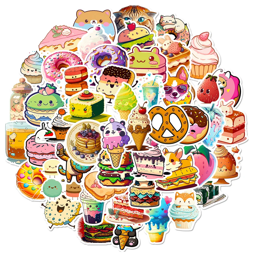 10/30/50pcs Cute Cat Dog Cake Desserts Cartoon Stickers Decoration Decals Waterproof Stationery Diary Kawaii Sticker for Kids