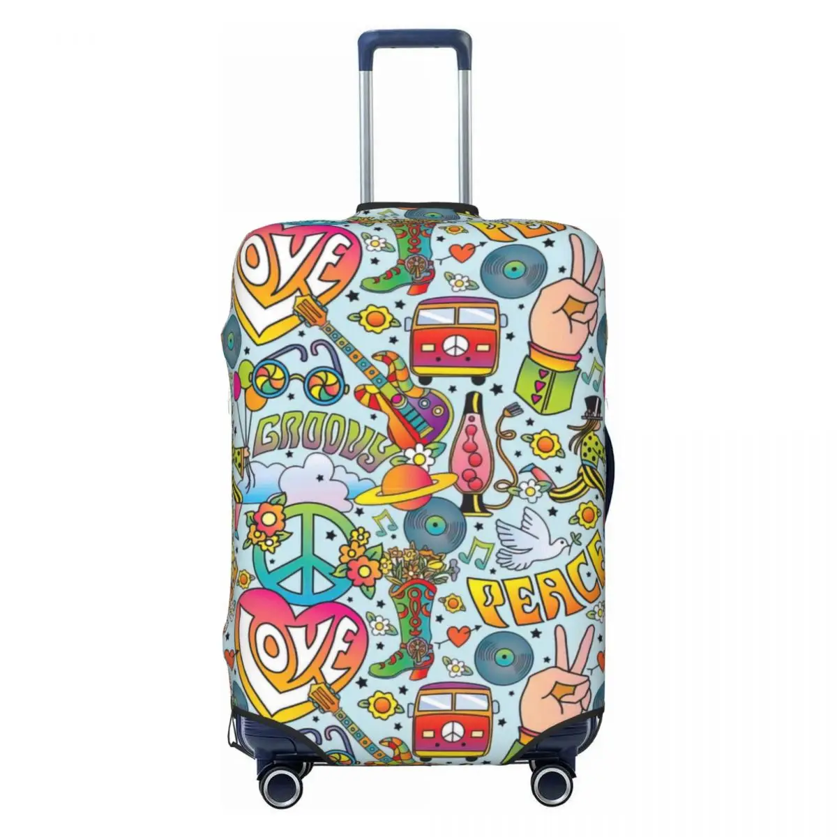 

HIPPIE VAN,Peace & Love Print Luggage Protective Dust Covers Elastic Waterproof 18-32inch Suitcase Cover Travel Accessories