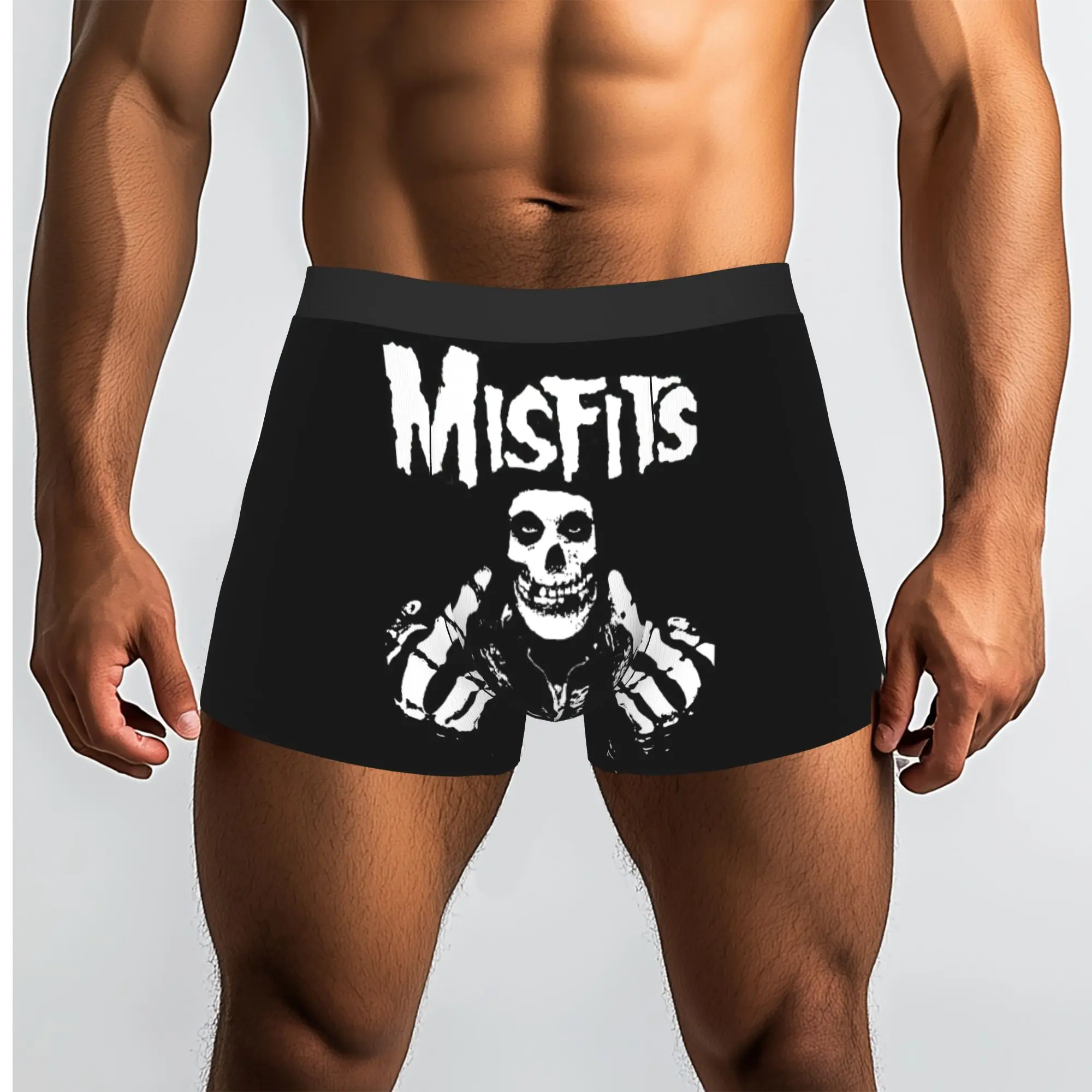 Custom Rock Punk Band Misfits Skull Face Heavy Metal Underwear Men Stretch Boxer Briefs Shorts Panties Soft Underpants For Homme