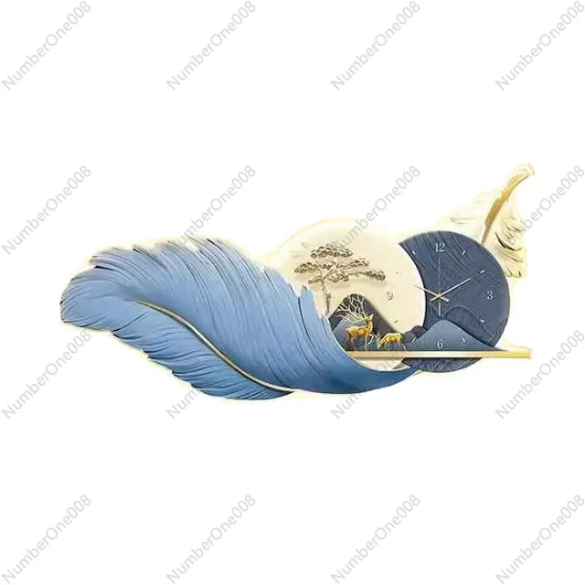 

Высококачественная фреска с часами, лазерная гравировка, перо, акриловая кристаллическая живопись, светодиодная настенная живопись, домашний декор, два набора