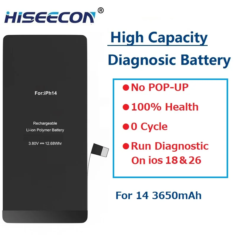 بطارية تشخيصية عالية السعة 100% صحية بدون نافذة منبثقة 0 دورة تشخيصها على IOS 18 26 لهاتف Iphone 13 14 15 Pro Max