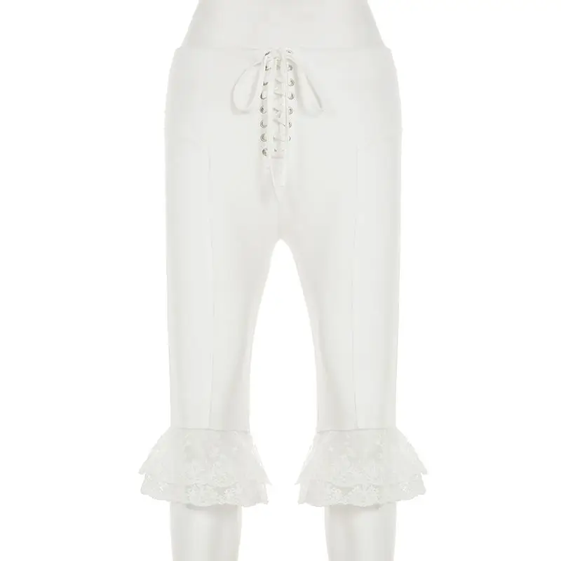 Girls' Style Lace Stitching Straps Five-point Pants Western-style Slim Joker Spice Girls Casual Pants