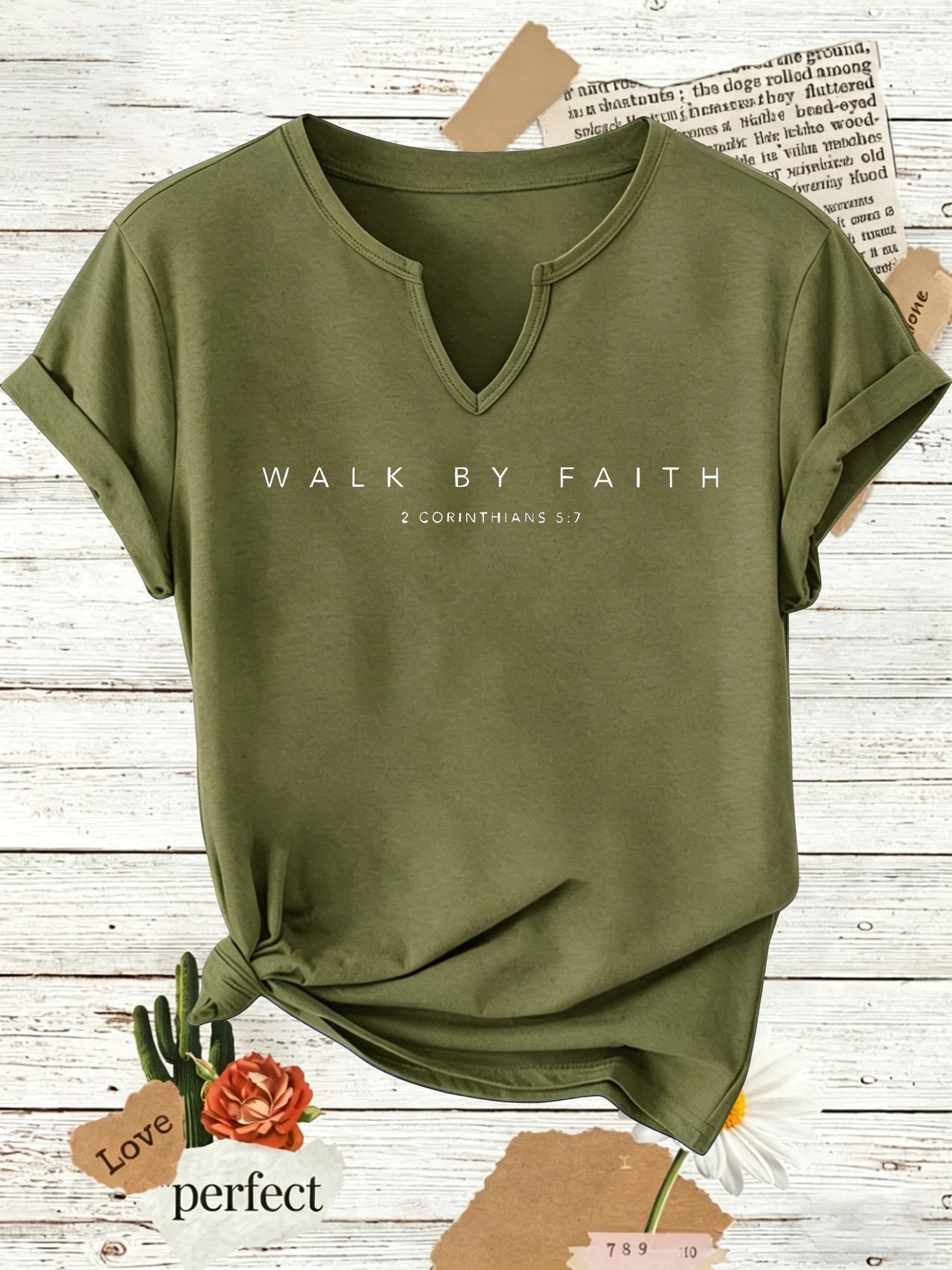 Women's Summer Notch V Neck Short Sleeve T-Shirt, Minimalist 