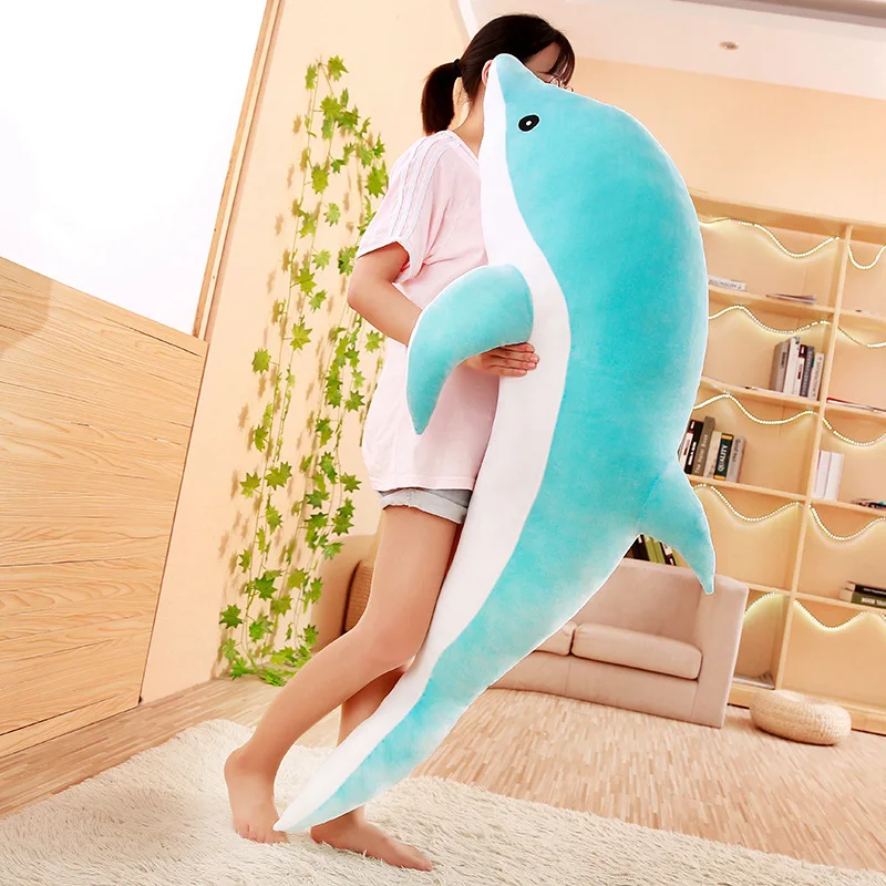 160CM Giant Sizes Dolphin Plush Toys Lovely Stuffed Soft Animal Pillow Fish Dolls for Children Girls Sleeping Cushion Gift