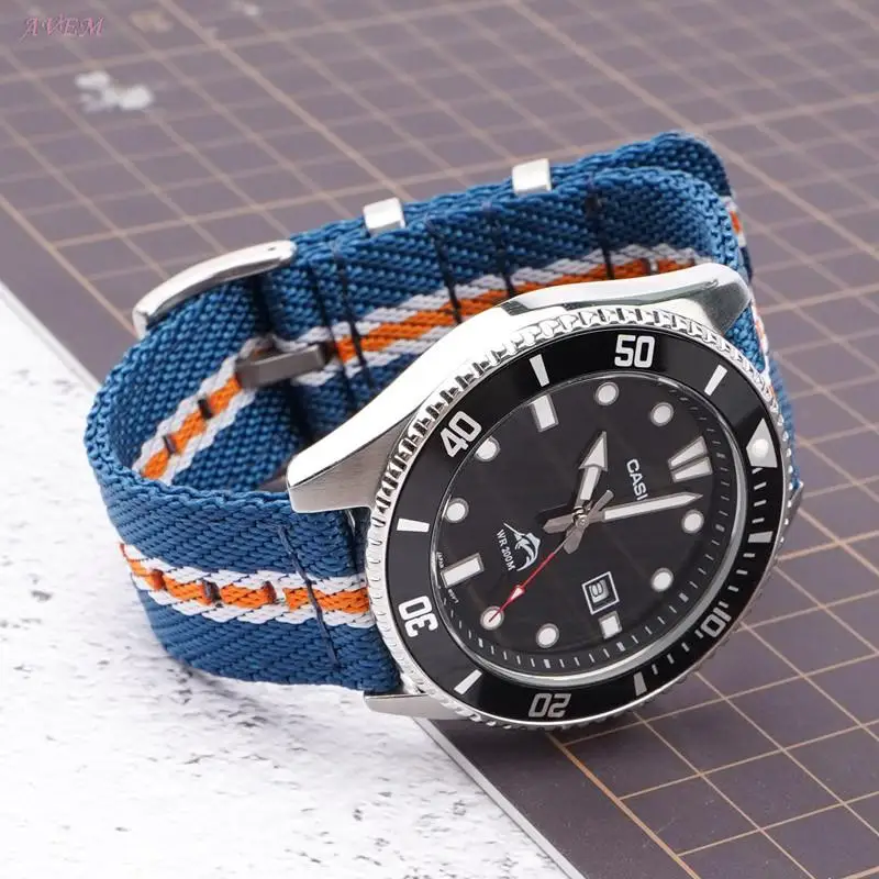 Nylon Canvas Strap 18mm 20mm 22mm 24mm Watch Band Stainless Steel Metal Buckle Hoop Men Women Woven Quick Release Wrist Bracelet