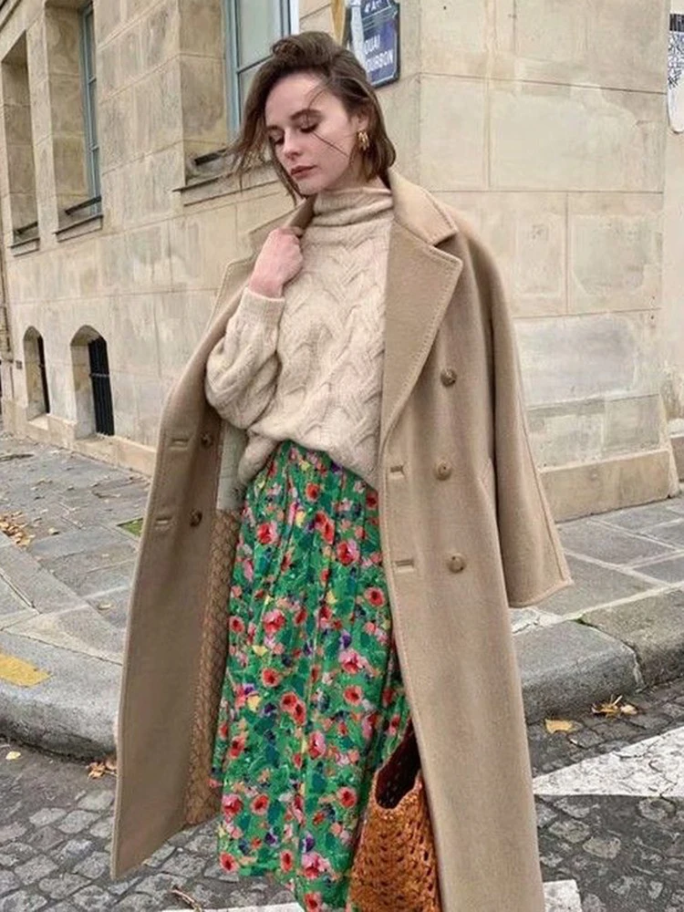 2023 Spring Vintage Green Long Skirt High Waist Print Skirt Holiday Pleated Skirt Split Elegant Bohemian Beach Floral Skirt