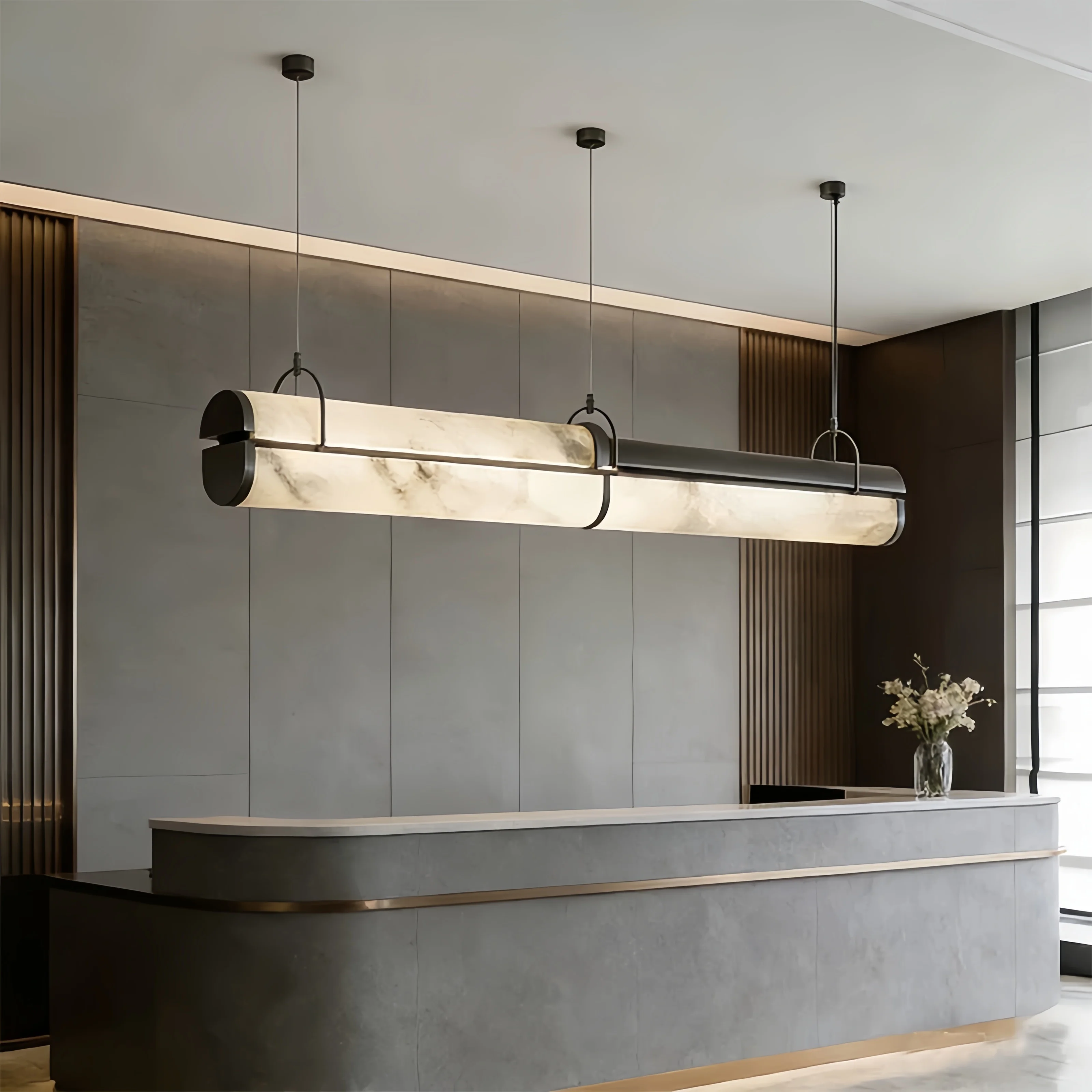 Modern Linear Faux Alabaster LED Pendant Light Luxury Designer Chandelier for Dinnging Room Restaurant Hotel Villa Room Decor