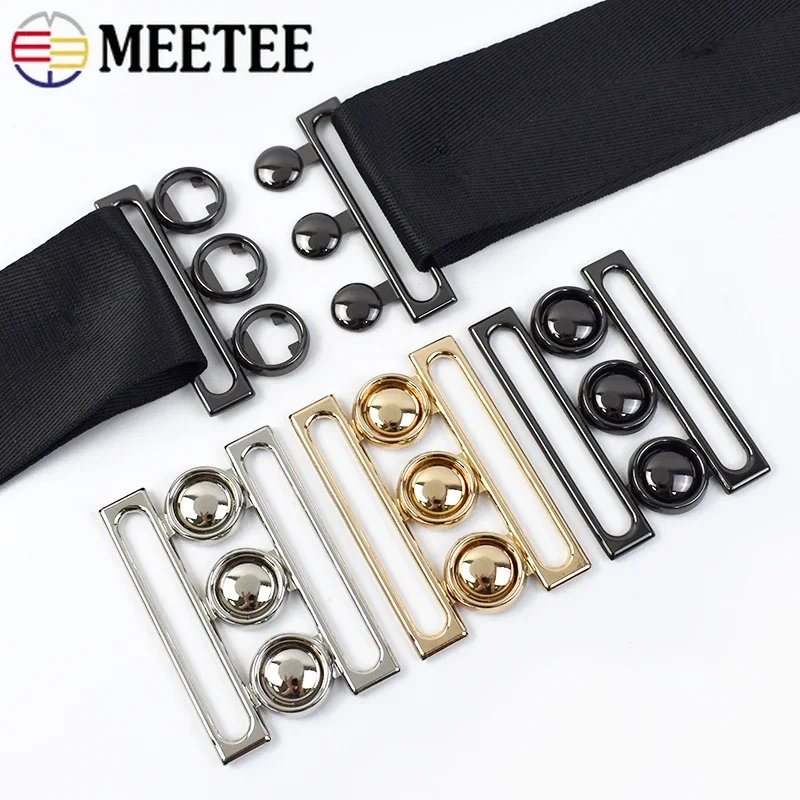 1/2/3/4/5Pcs Meetee 60mm Metal Women Belt Buttons Coat Down Jacket Band Buckle Dress Waistband Decor Clasp Sewing Accessories