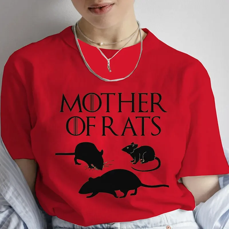 Fashion T Shirt Mother of Rats Rat Lovers Print T-shirt Women Round Neck Casual Loose Funny Tshirt Elegant Short Sleeve Y2k Tops