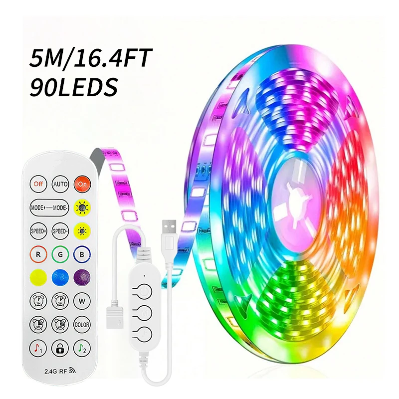 Tira de Luces Led RGB, 5m, 10m, 15m, luz Led para habitación con Control por aplicación, cinta Flexible, Luces, cinta Led para decoración de habitación y dormitorio
