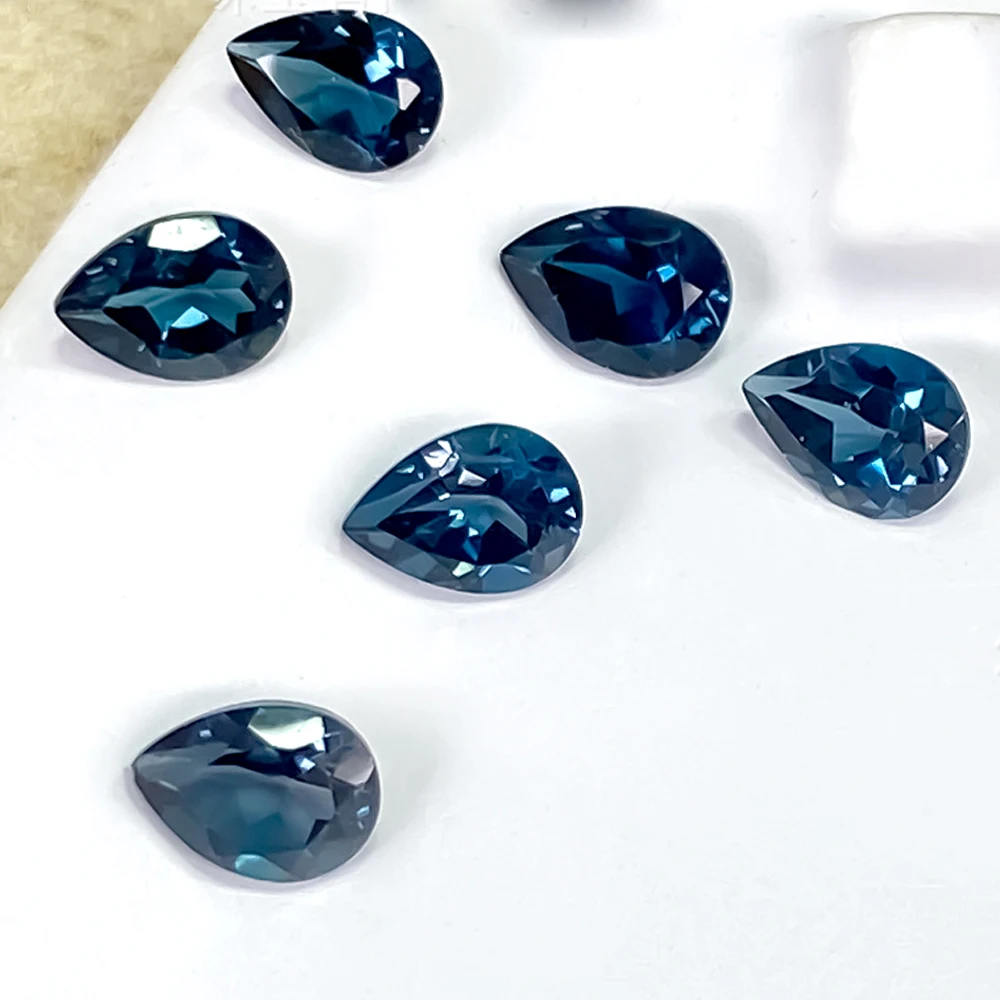 

5pcs London Blue Topaz Pear 6x8mm-7x10mm Facet Cut Semi-precious Natural Stone Eye Clean Loose Gemstone For Jewelry Making