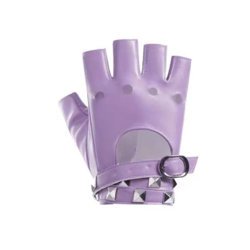 사이버펑크 고딕 로리타 핑거리스 장갑 - 리벳과 스트랩이 있는 인조 가죽 반손가락 장갑, 소녀들을 위한 펑크 테크웨어 스타일