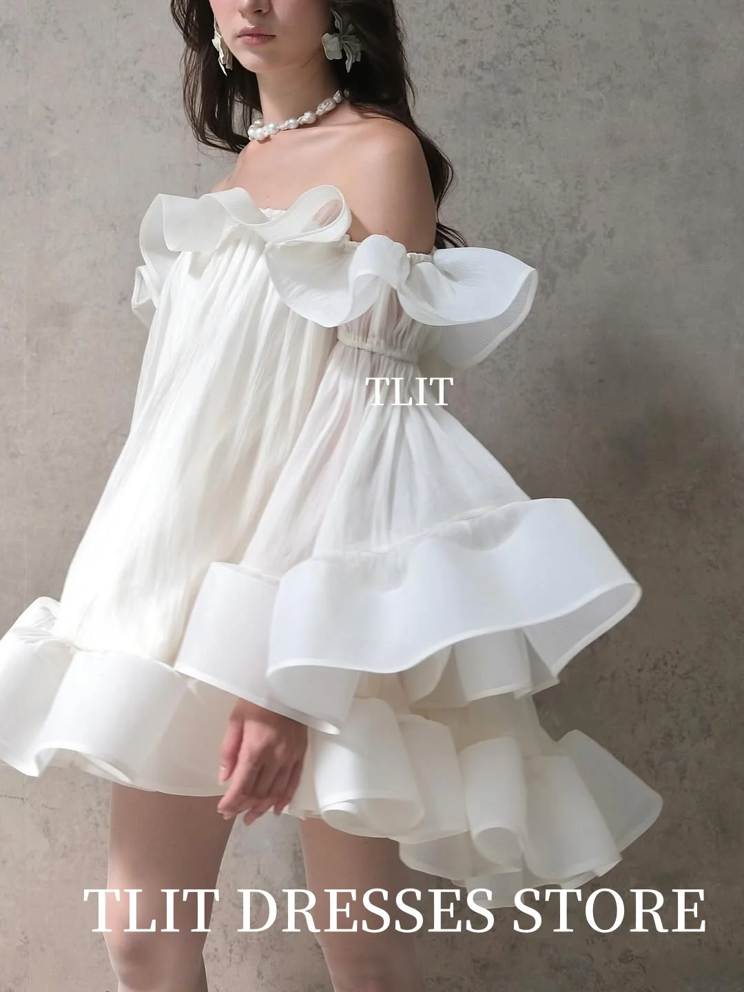 TLIT Fairy Ivory Chiffon Wedding Dress For Woman Off The Shoulder Korea Wedding Dresses Photo Shoot Bridal Gowns  customized