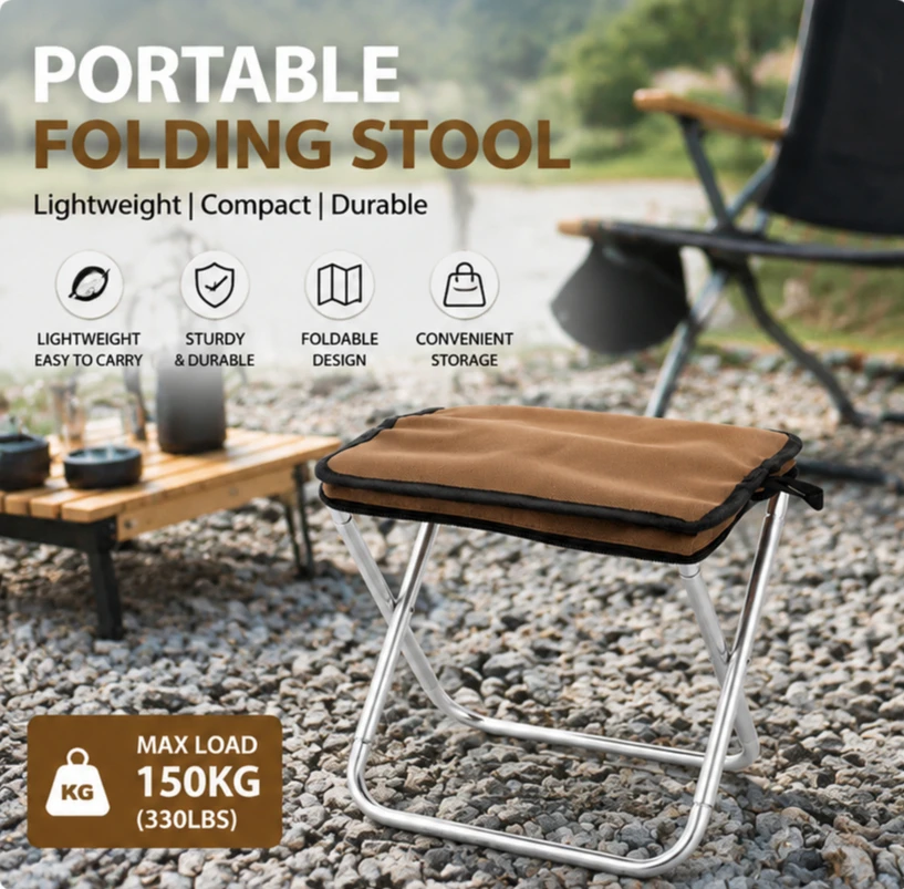Outdoor Lightweight Camping Stool Folding Fishing Chair with Carry Bag Aluminum Alloy Portable Seat for Picnic BBQ Beach Travel