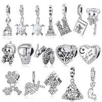 925 Sterling Silver Sea Turtle Loong Bear Cross Monkey Dangle Charms Fit Original Bracelet Beads DIY for Jewelry Making