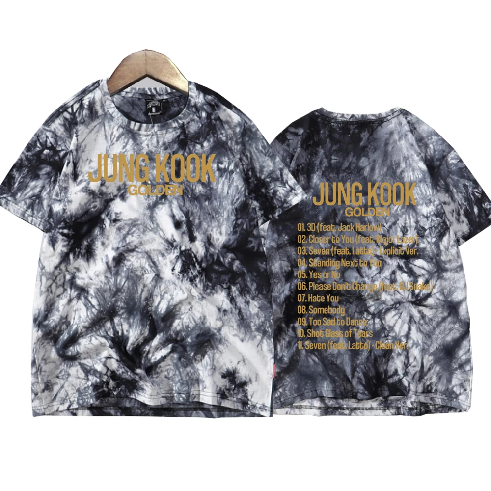 Jungkook Golden Kpop Shirts Tie Dye Round Neck Short Sleeve Man Woman T-Shirt Fans Gift