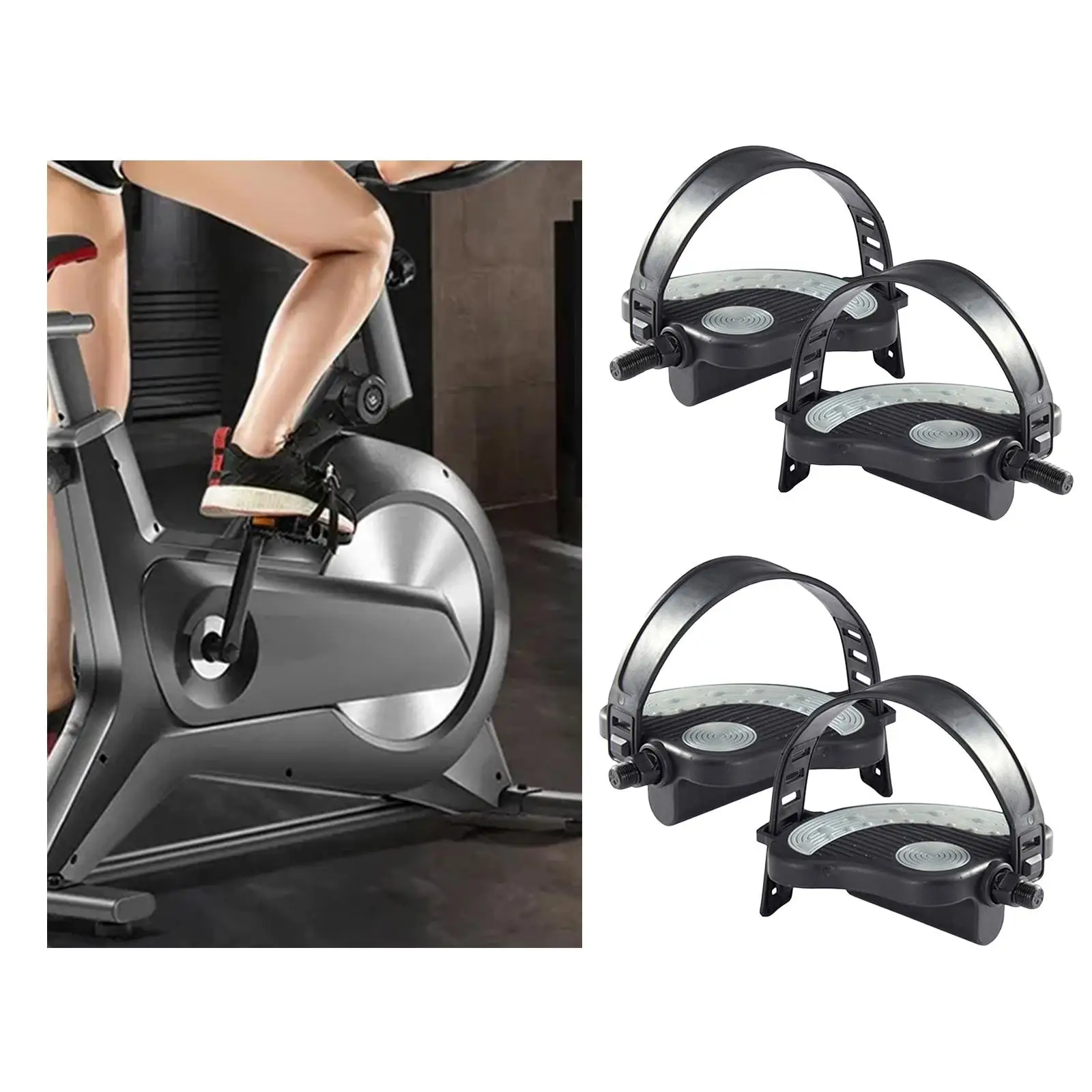 1 Pair Exercise Bike Pedals Adjustable Widened Straps Pedals for Sports