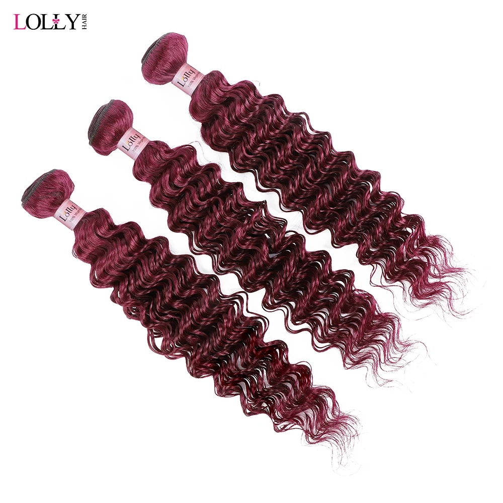 99j Burgundy Deep Wave Bundles Colored Human Hair Bundles Brazilian Remy Hair Extension Curly Hair Bundles Weaves 1/ 3/4 Pcs