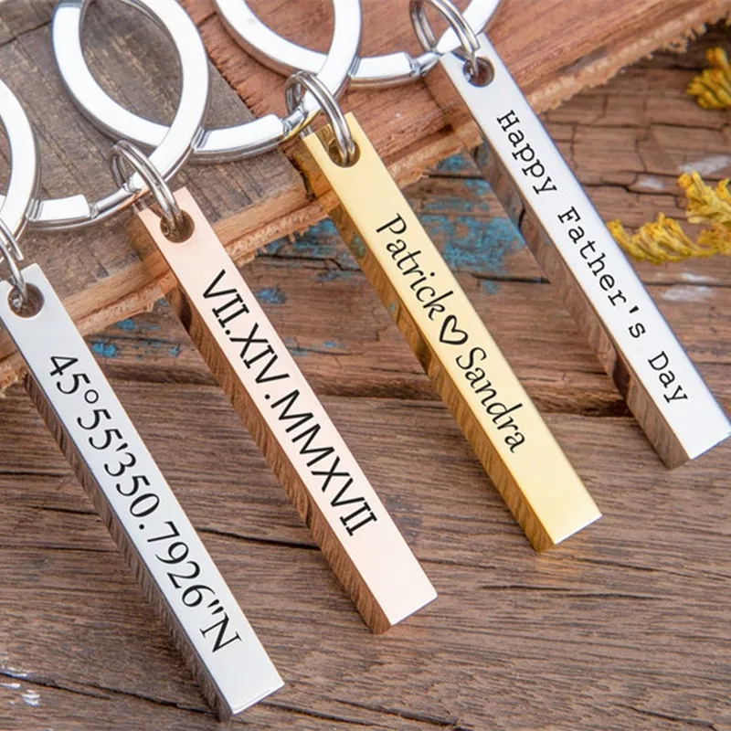 Personalized Bar Keychain Engraved Custom Keychain Drive Safe Mens Monogram Keychain Gift for Dad Fathers Day Boyfriend