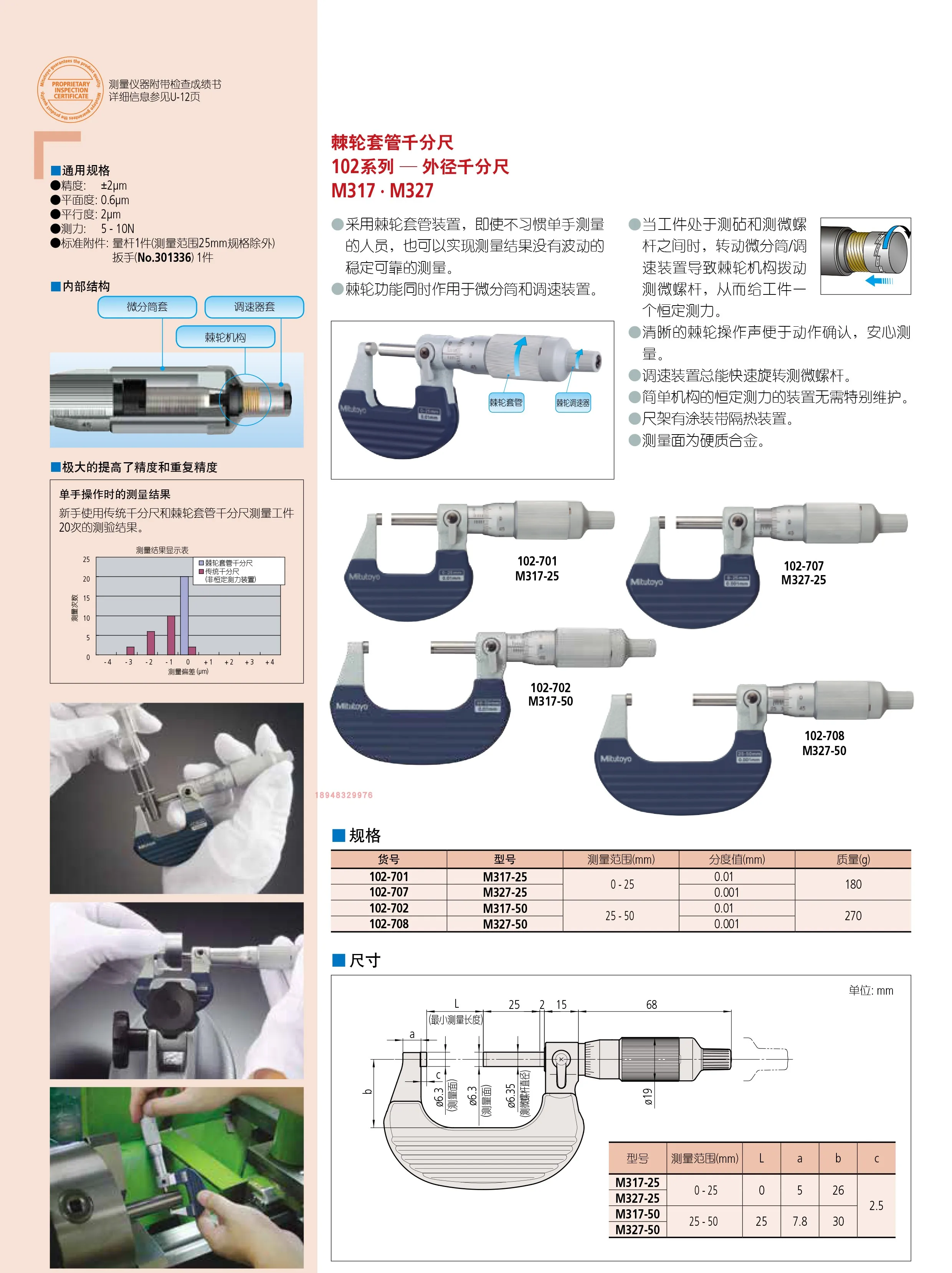 MITUTOYO Ratchet Sleeve Type Needle Micrometer 102-701 702 707 708