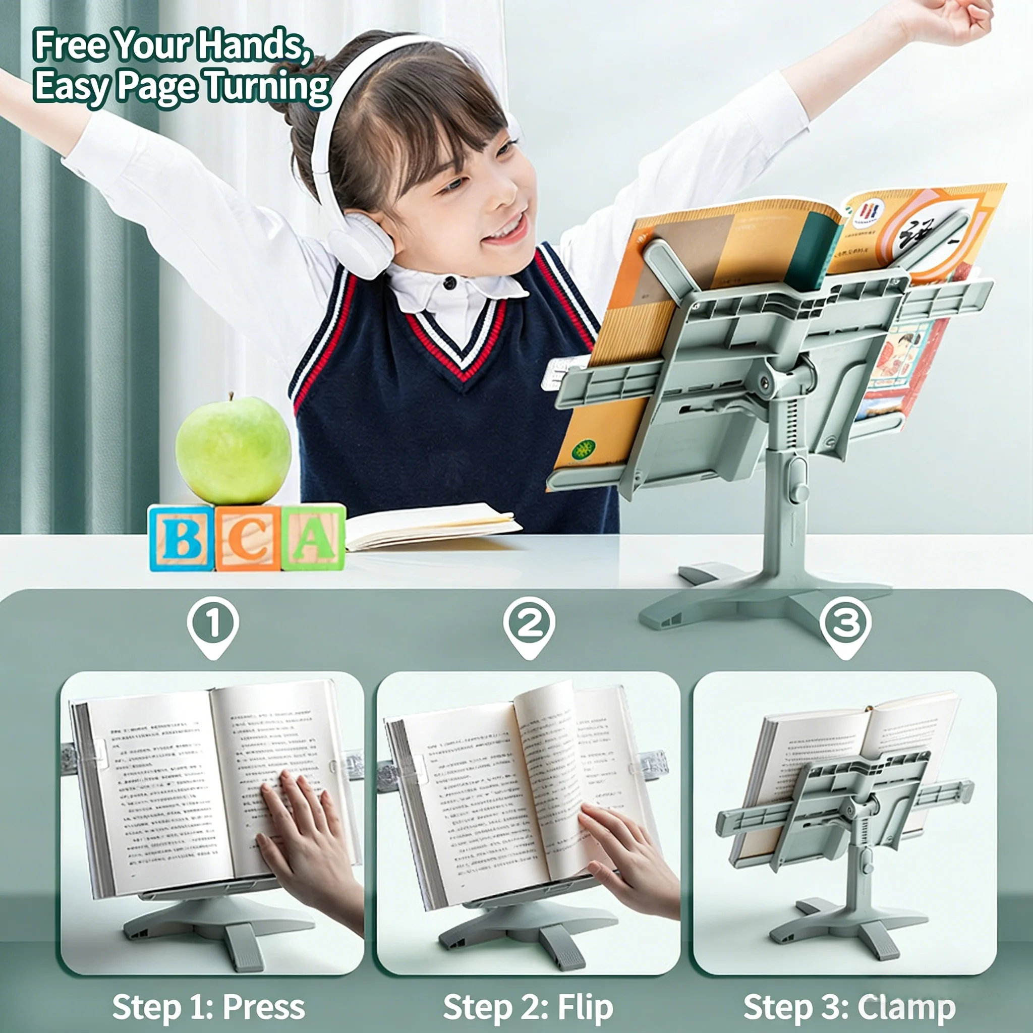 Height Adjustable Reading Stand Floor Bookshelf and Tablet Holder for Study Anti Neck Pain Home Office Ergonomic Shelf