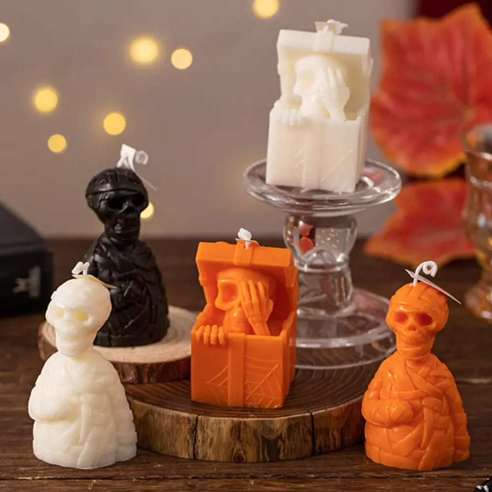 Подарочная коробка, голова черепа, силиконовая форма для ароматических свечей, 3D марля, скелет, гипсовая смола, инструмент для изготовления ручной работы, сделай сам, Хэллоуин, готический декор