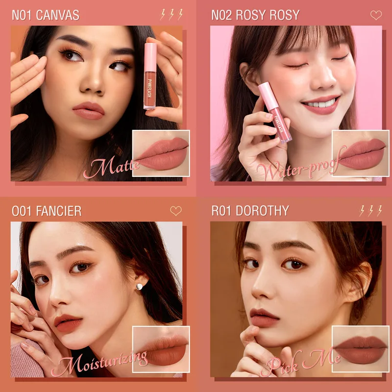 PINKFLASH Wholesale Matte Lipstick Soft Red Nude Pink Melting Lip Cream Waterproof Makeup Lipgloss Not Fade Lip Mud Lip Tint