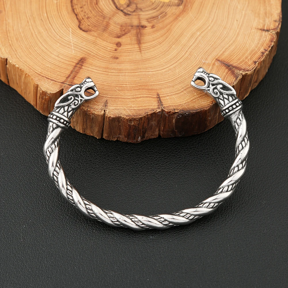 Vikings Stainless Steel Double Dragon Bracelet For Men Women Punk Fashion Wristband Cuff Bangles Classic Vintage Animal Jewelry