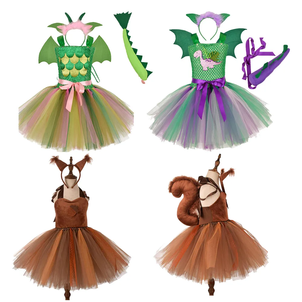 Bambini bambini scoiattolo Cosplay ragazza vestito Costume cartone animato animale gioco di ruolo Fantasia Tutu gonna Halloween carnevale