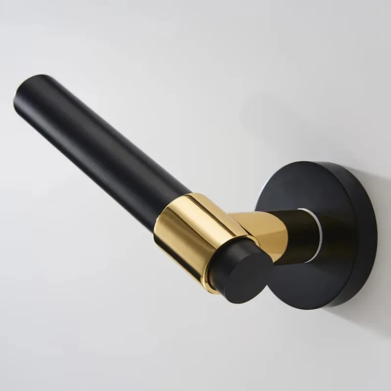 Простой дизайн, черный и золотой цвет, латунная дверная ручка с цилиндрической розой, дверная ручка