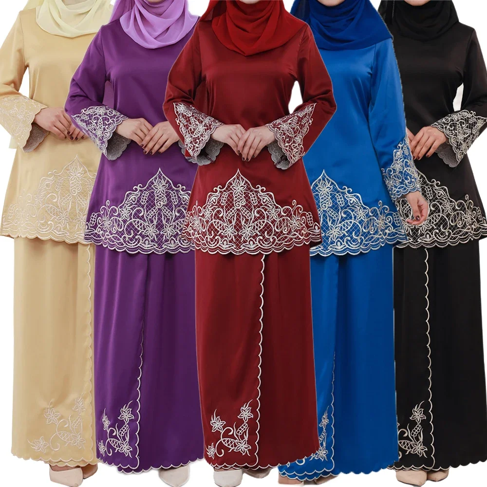 2Pcs Women Muslim Sets Dubai Outfits Islam Clothes Tops Skirts Abaya Dress Malaysia Baju Kurung Suit Femme Musulmane Ensembles