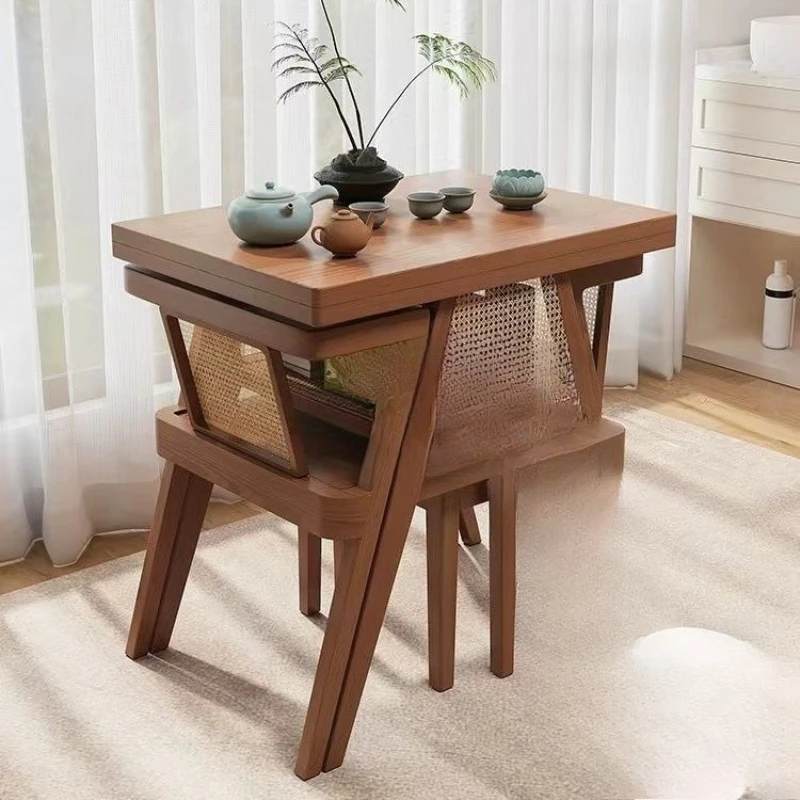 Balcony small tables and chairs, three-piece set of solid wood, one table and two chairs