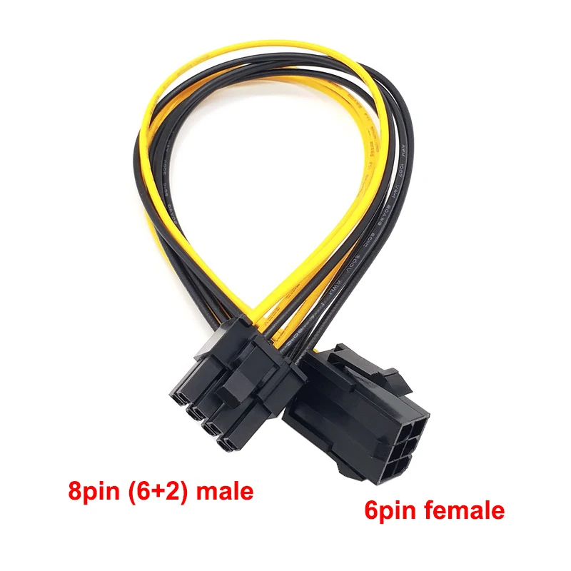 

20cm 6 Pin Female To 8 Pin (6+2) Male GPU Power Conversion extension Cable Video Graphics card 6pin to 8pin PCIE Power Cable 1pc