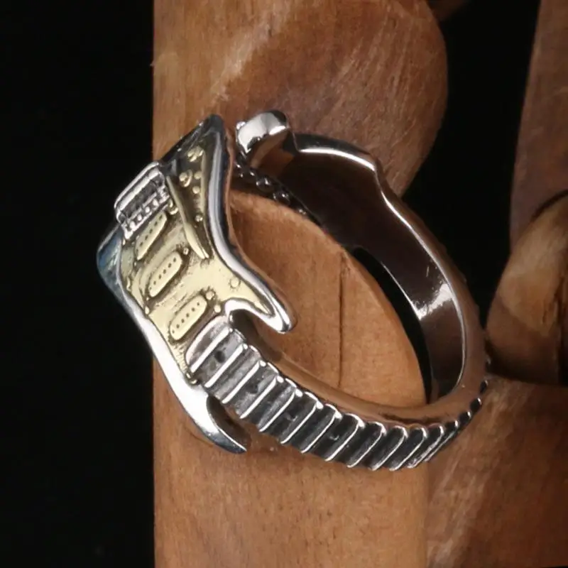 Hip Hop Rock Music Electric Guitar Men'S Rings 2024 Trend Adjustable Finger Rings Party Jewelry Gifts Fashion Accessories