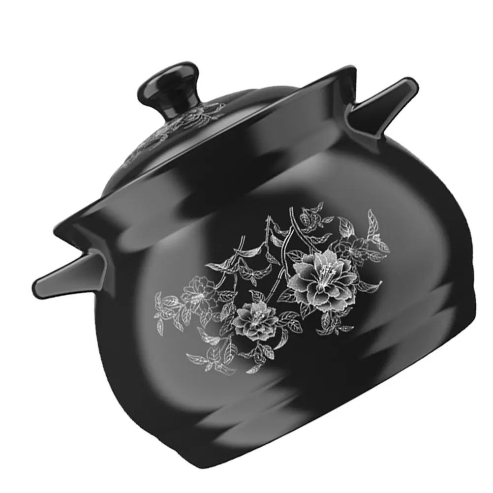1Pcs 2L Simple Cooking Pot Ceramic Stew Pot Smooth Surface Wear Resistant Two Handles Heat Resistant Cover Home Soup Stockpot