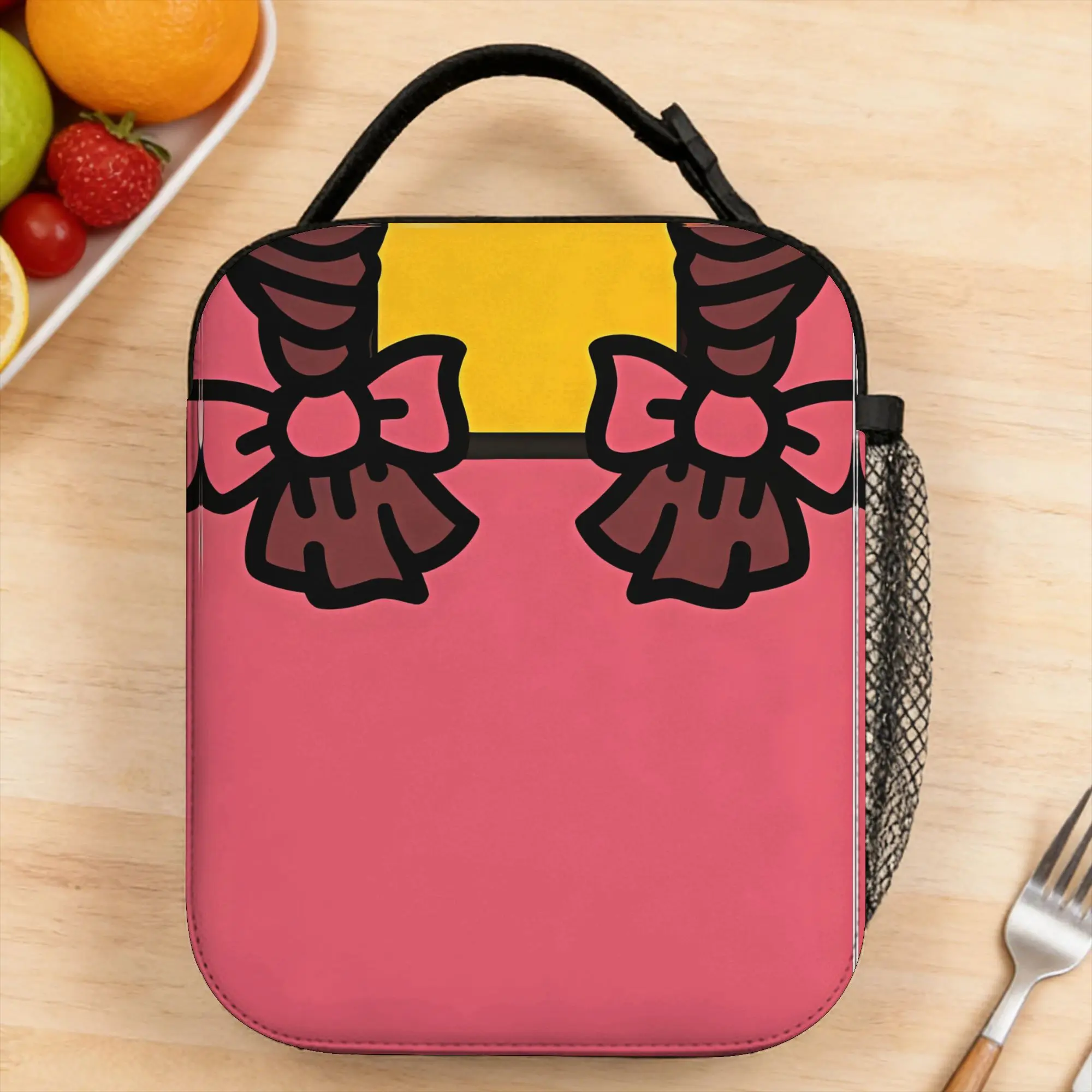 Lunch Bag Pink Background Fries With Bows Pattern Travel Lunch Box For Child  Fashion Convenient Print Thermal Lunch Bags