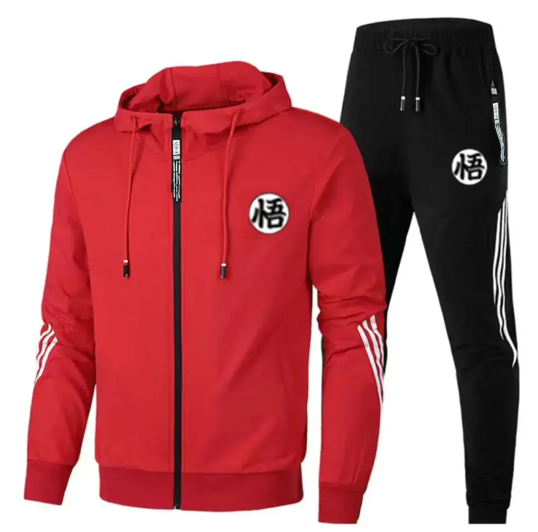 

Spring and Autumn men, jacket, fashion two-piece set, men's casual gym fitness outdoor jogging sportswear baseball zipper hooded
