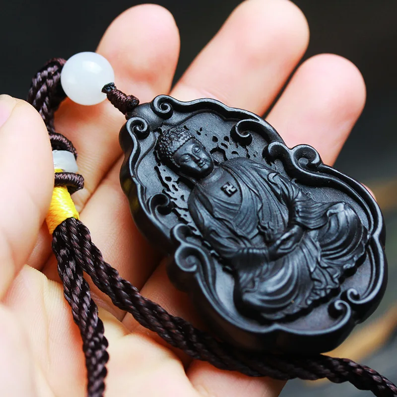 

Ebony Buddha peace agarwood card Mahogany hand put piece car pendant purple light sandalwood brand decoration bag key chain men