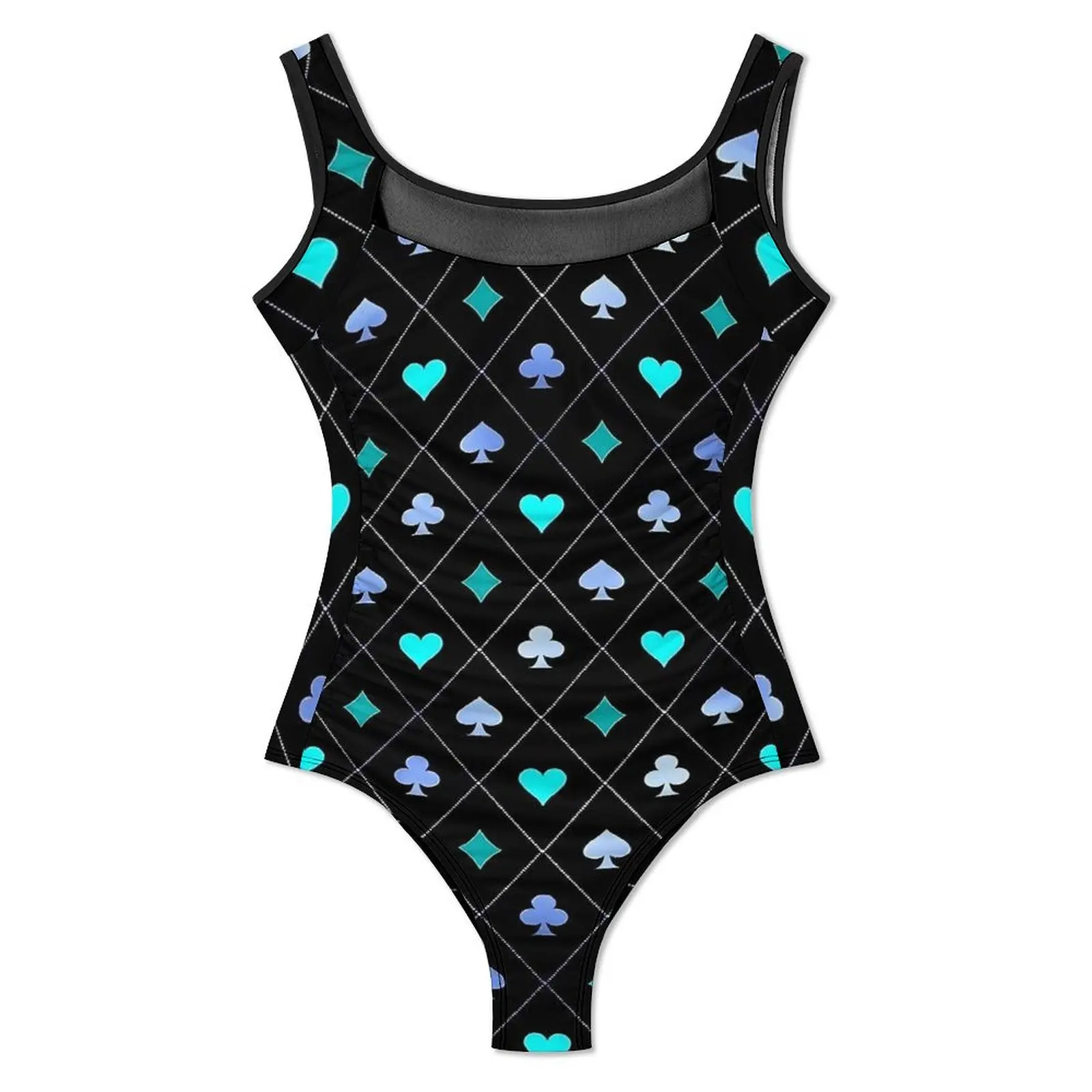 Blue Playing Cards Swimsuit Sexy Diamonds Clubs Hearts Spades Women Swimwear One Piece Swimsuits Holiday Surf Push Up Beachwear