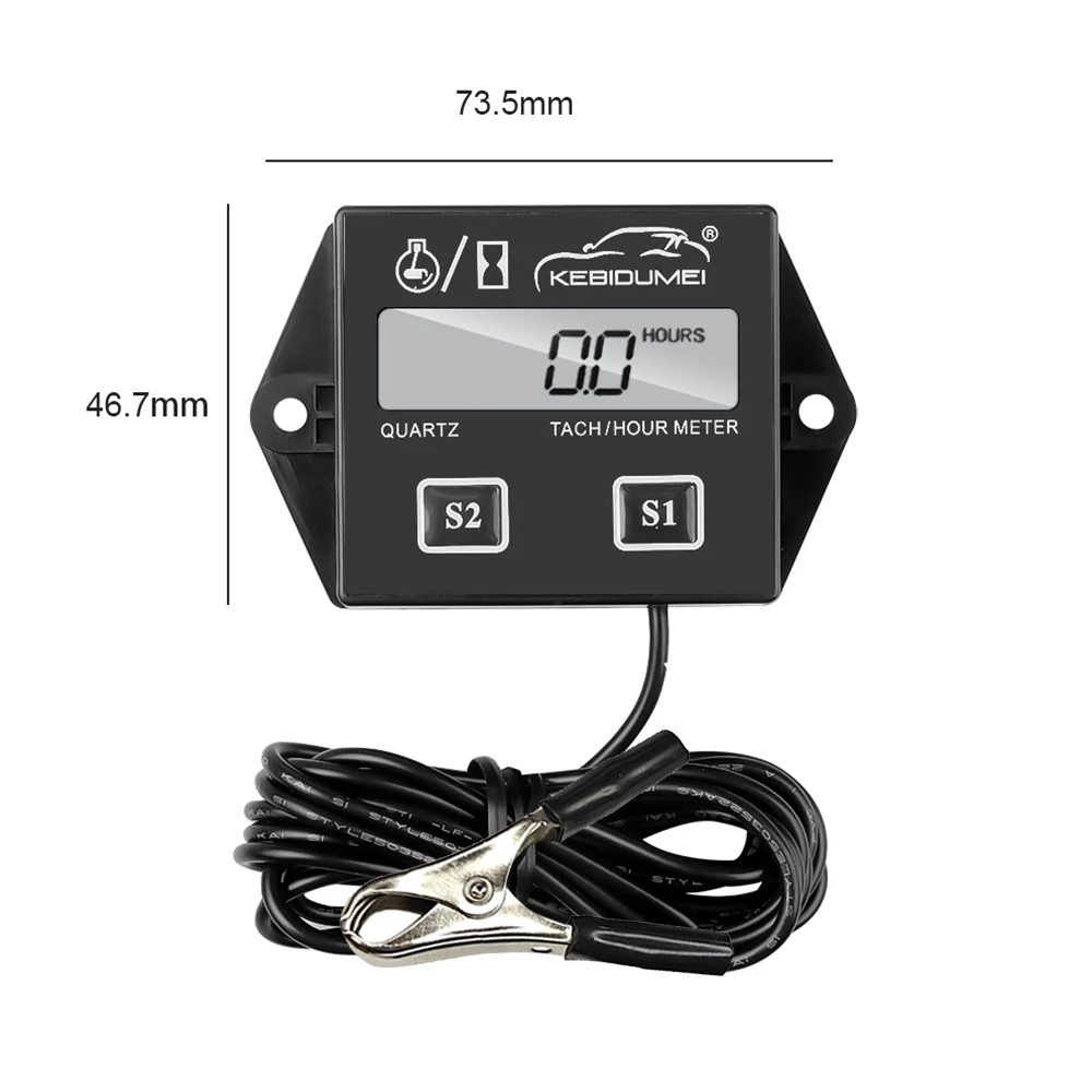 Kebidumei Removable Battery Digital Engine Tachometer Gauge Tach Hour Meter with clip RPM LCD Display For Motorcycle Stroke Boat