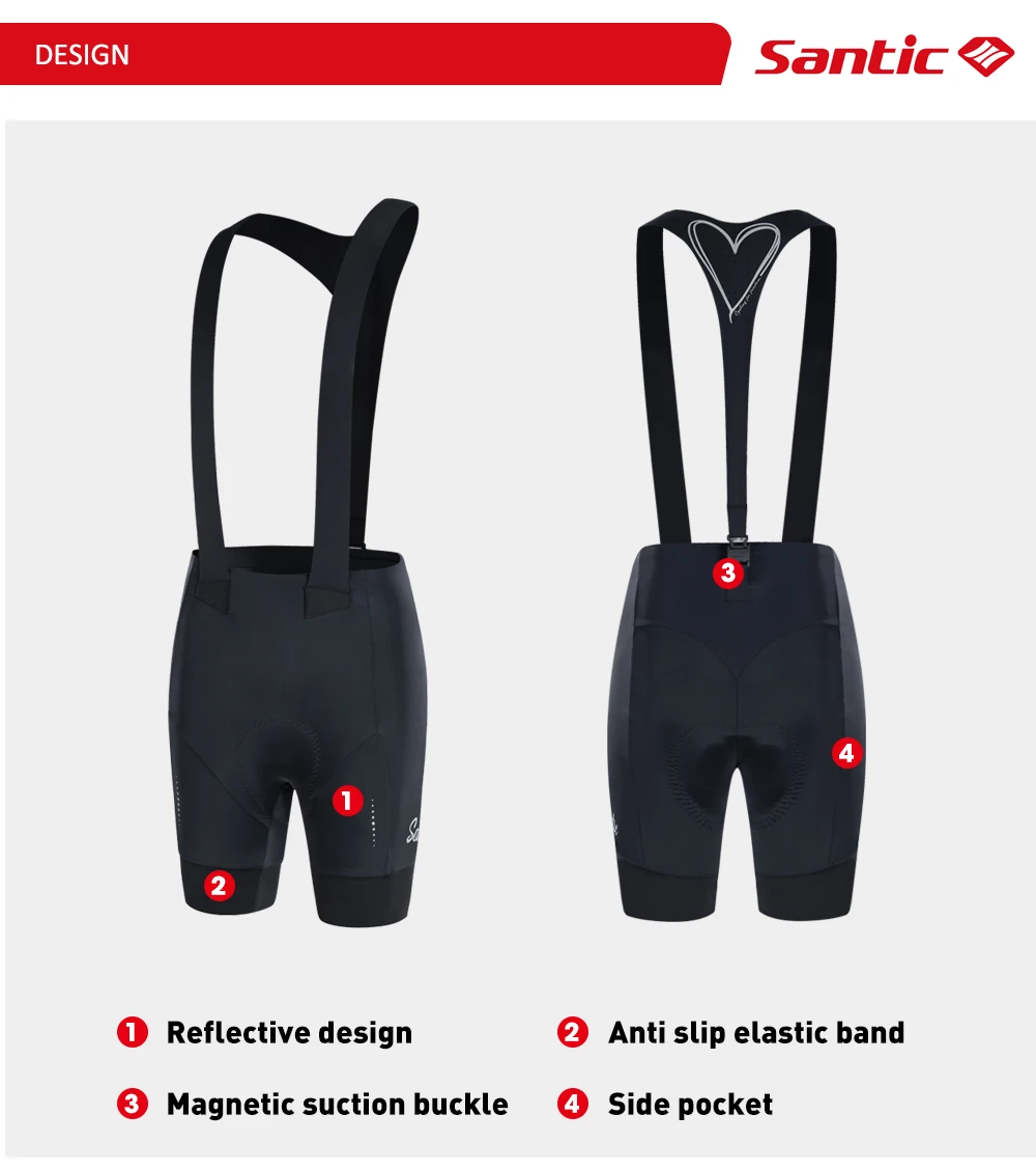 Santic Damen-Radsport-Träger, 8 Stunden, stoßfest, 4D-gepolstertes Trägerhose, kurze Hose, Sommer, atmungsaktiv, Pro, reflektierend, MTB, Straßenrennhose – Detail 6