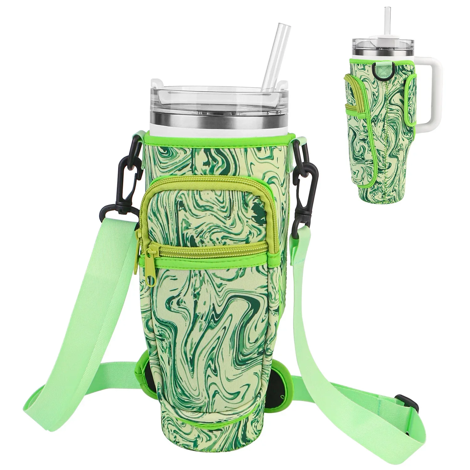 

Stay Hydrated in Style! 40oz Water Bottle Carrier Bag for Stanley Cup with Strap & with Phone Bag - Insulated Neoprene Design!