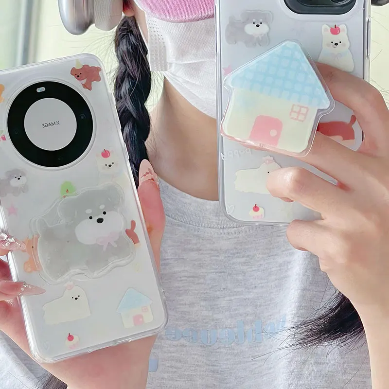 

Мультяшный домик для щенков с бантом, аксессуары для собак, универсальная ручка, держатель для тока, кольцо на палец, задняя крышка, держатель, подставка, кронштейн