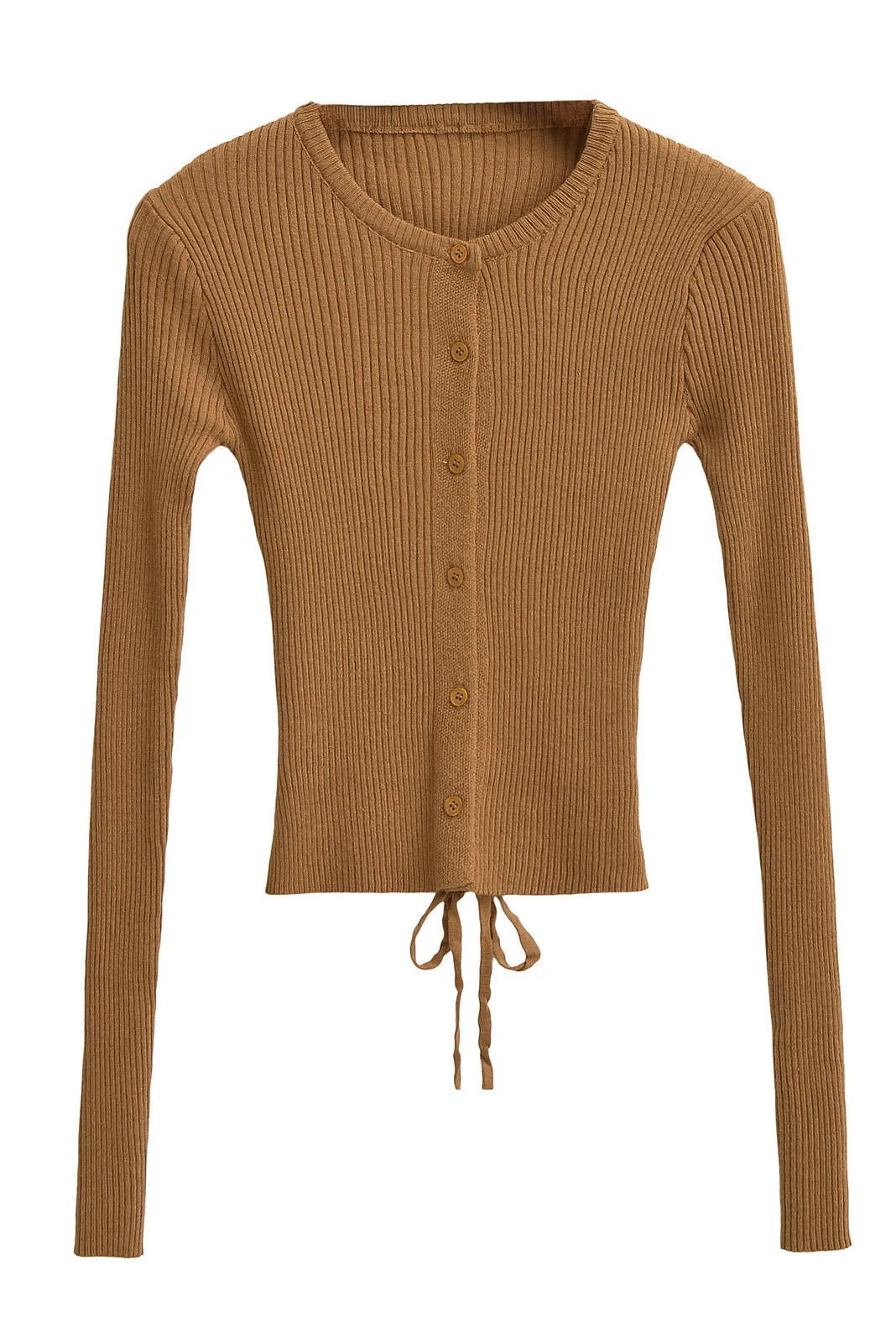 Cardigan à Manches sulfet Col Rond pour Femme, Haut Épicé à Lacets, Boutonnage Simple, Cintré à la Taille, Slim, Nouvelle Collection Automne 2024, ZGSO