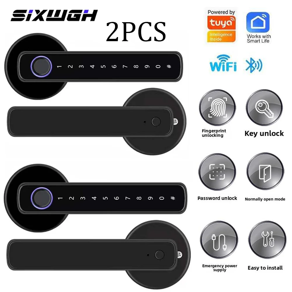 

SIXWGH 2PCS Tuya Smart Fingerprint Lock Digital Electronic Lock for Bluetooth APP Key/Password Entry Biometric Security Lock