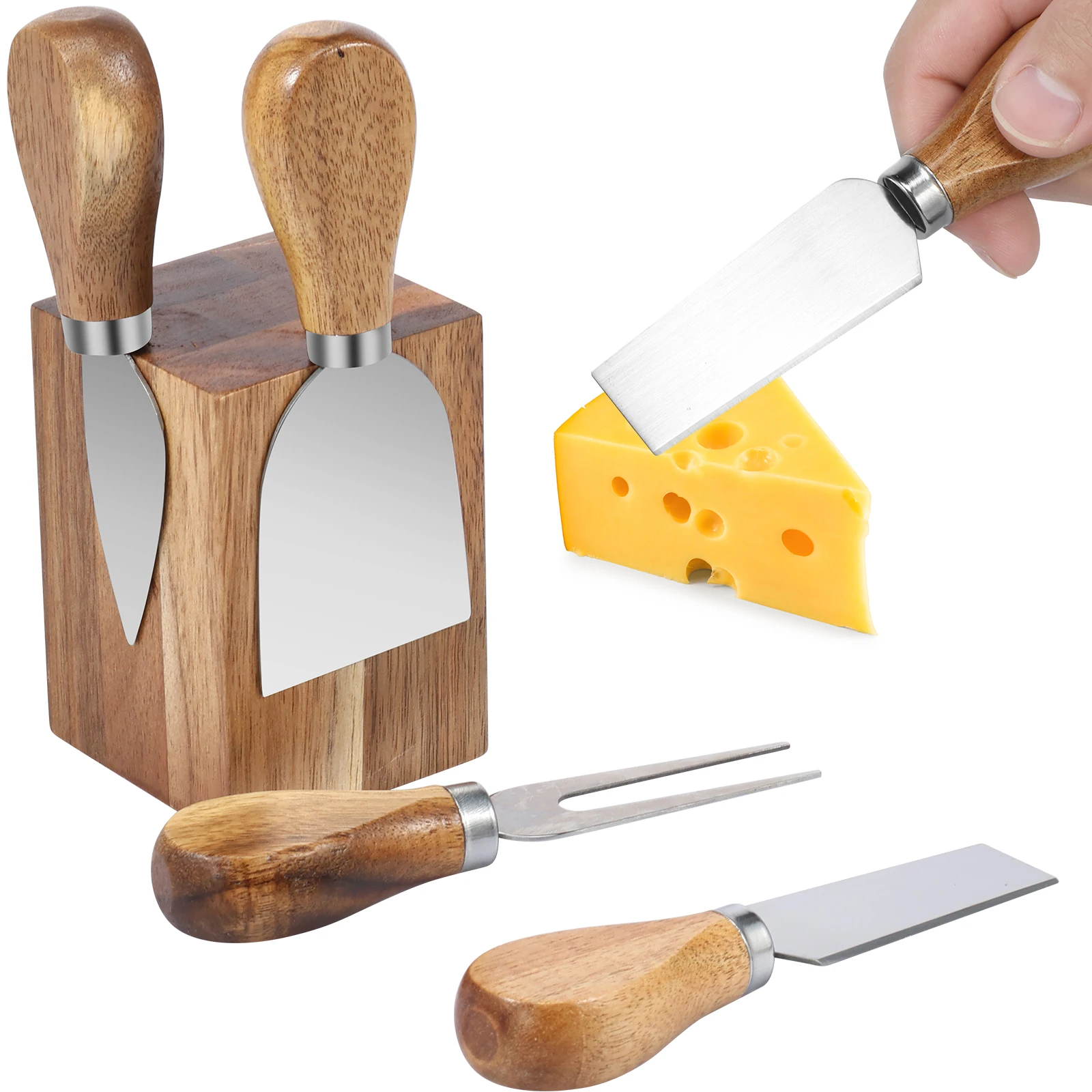 Cheese Knives Cutter Steel Cheese Cutter Utensils Board Butter Spatula Acacia Wood Holder Charcuterie Board Kitchen Accessories